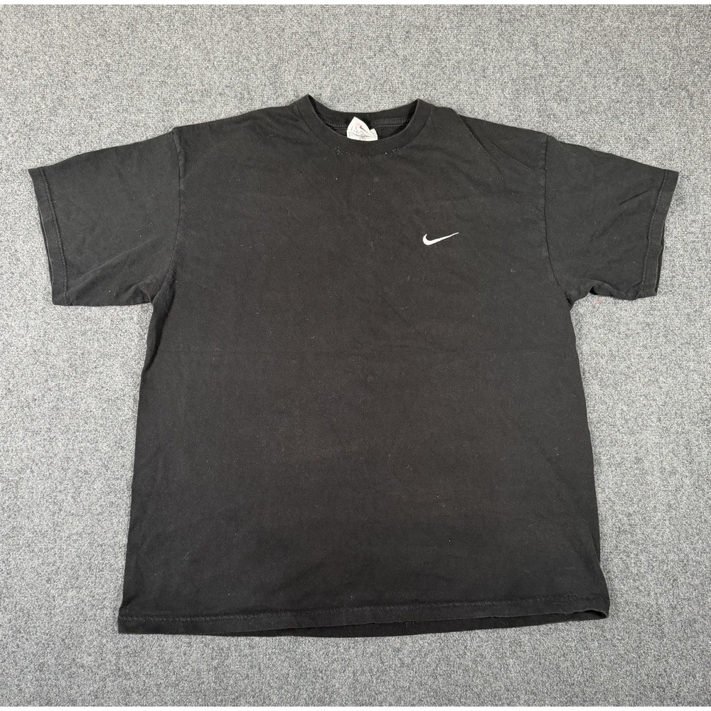 Vintage 90s Nike Mini Swoosh T Shirt Mens L Black Made in USA Embroidered Logo